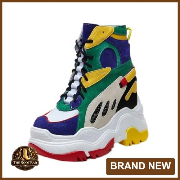 Women's Chunky Platform Ankle Boots Suede Leather Lace Up Hidden Heel - Picture 2 of 8